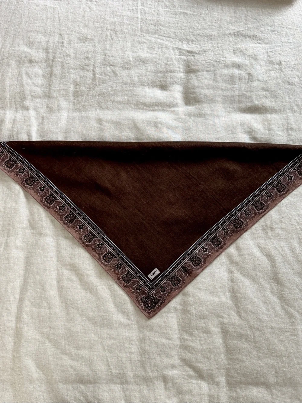 Vintage YSL Brown Paisley Cotton Head Scarf Bandana Made in Japan - Picture 4 of 6
